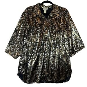 Copy-Cats VTG Sz 20W Metallic Gold Silver Floral Polka Dot Button Up Shirt USA